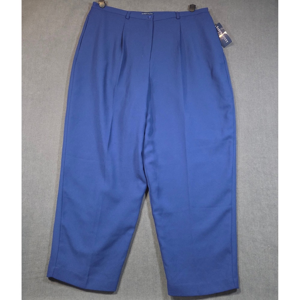 Karen Scott Crepe Essentials Pants Woman 24W Blue Pleated Elastic Back Trousers